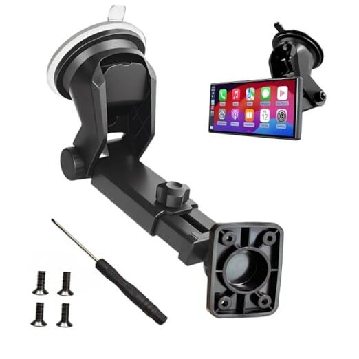 Carplay Screen Mount with Scrwes, Flexible Suction Cup Bracket for 7″/ 9″/