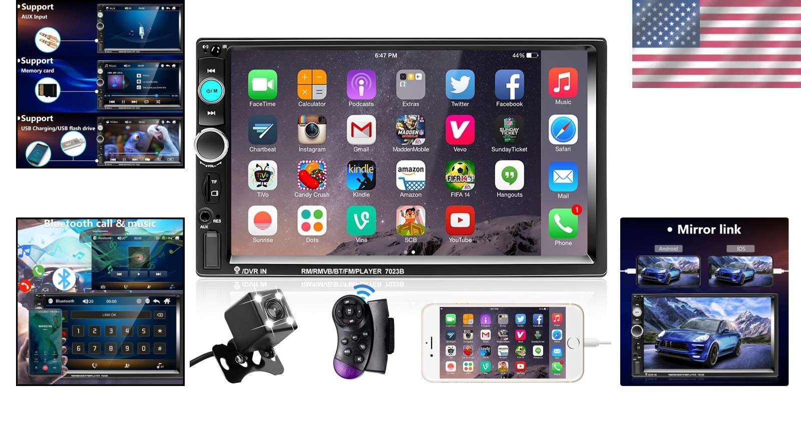 7′ HD Touchscreen Car Stereo with Bluetooth & Backup Camera for Safe Driving