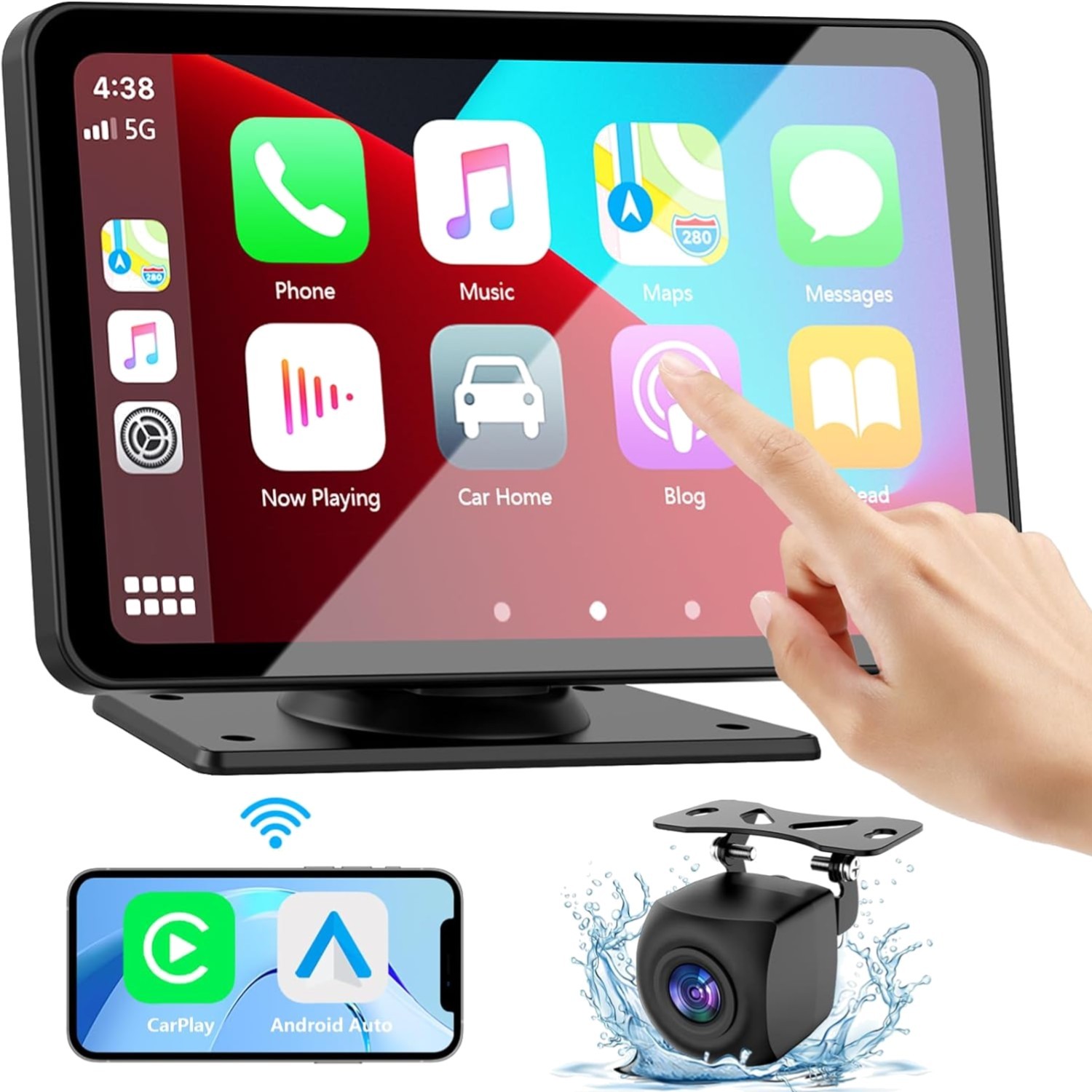 Upgrade Your Vehicle: 7″ Portable Wireless CarPlay Screen with GPS & Camera