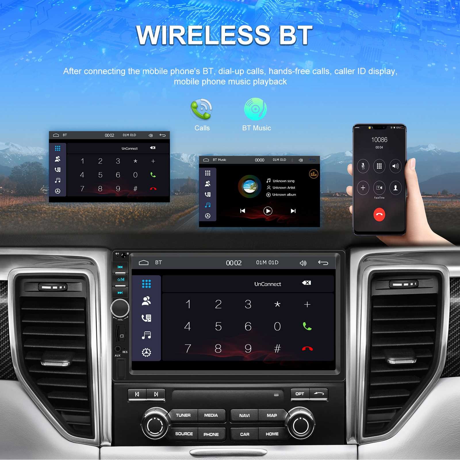 Double Din Apple Carplay Android Auto 7″ Car Stereo Radio Bluetooth Touch Screen