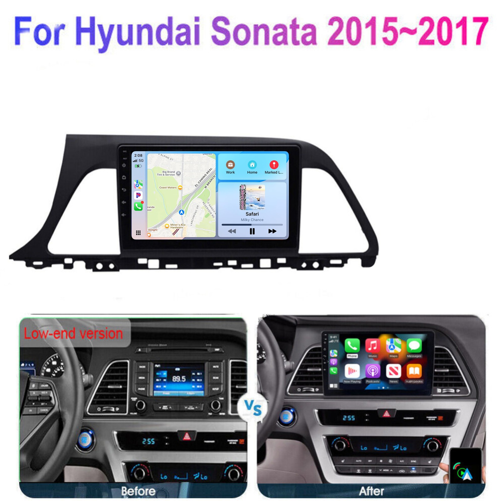 CAR RADIO STEREO ANDROID 13 APPLE CARPLAY GPS NAVI FOR HYUNDAI SONATA 2015-2017