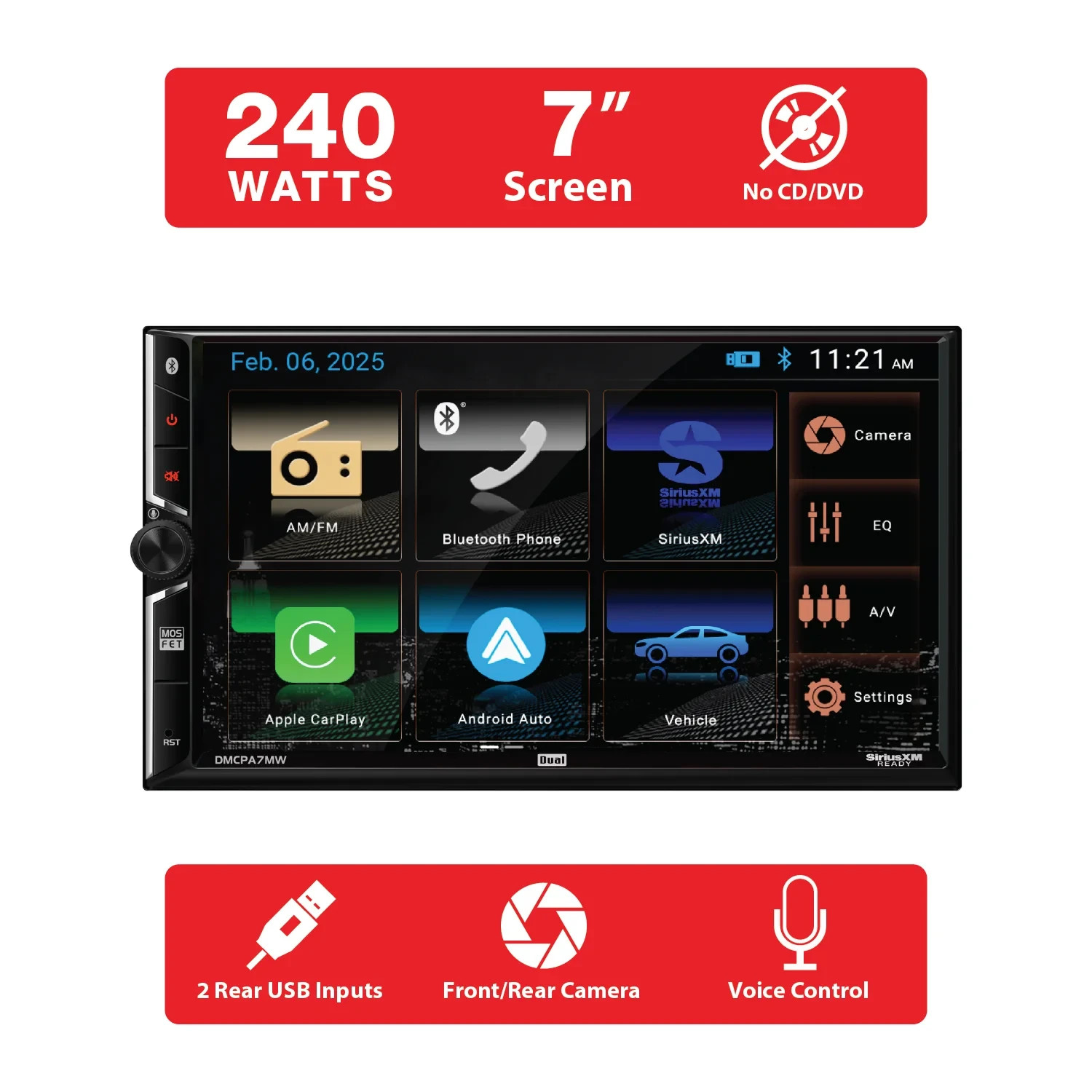 Dual Electronics 7″ Touchscreen Car Stereo Receiver with Wired/Wireless Apple Ca