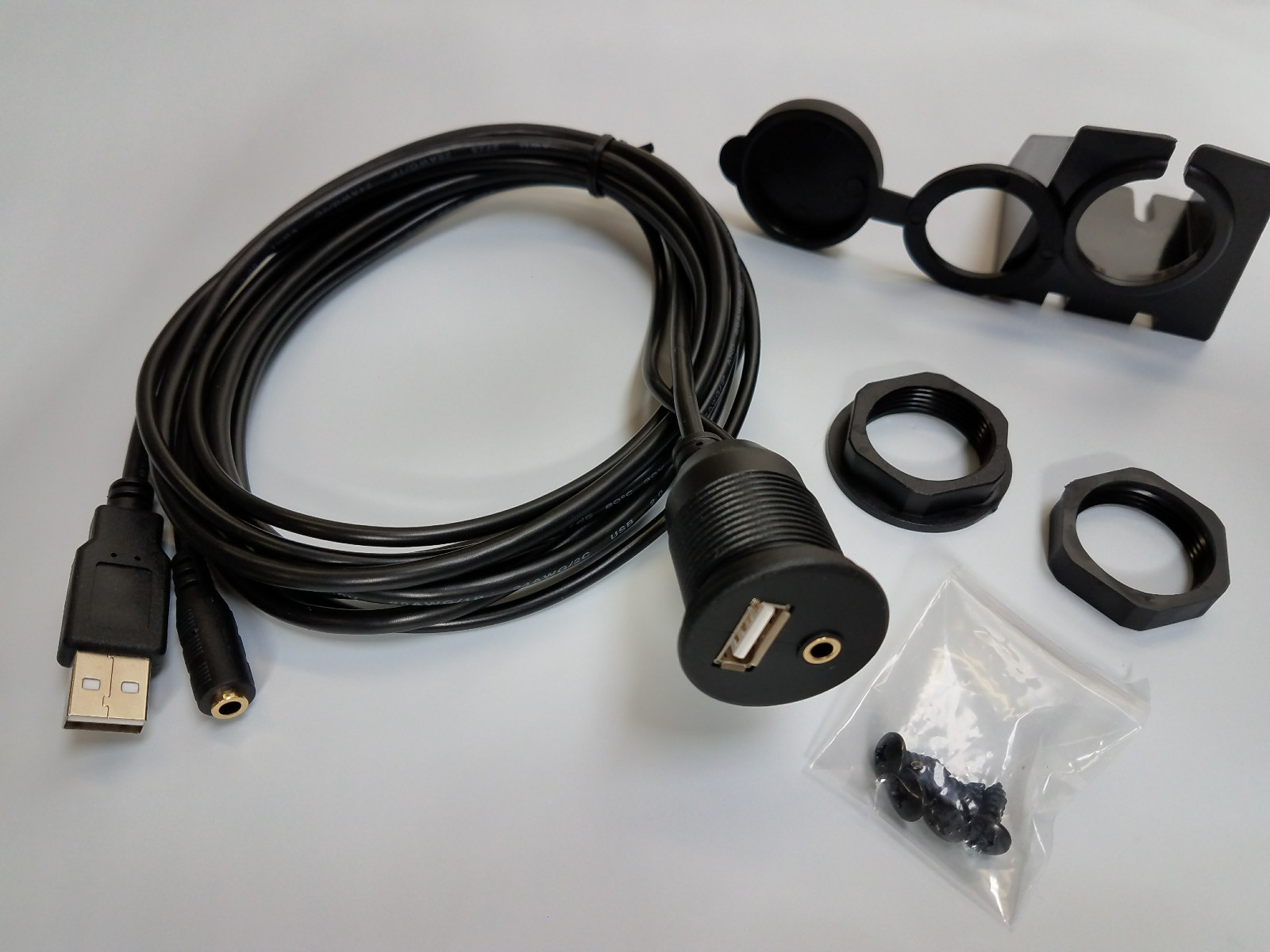 GROM USB AUX Female 3.5mm Extension Cable w/two dash mounting options #C-FM35USB