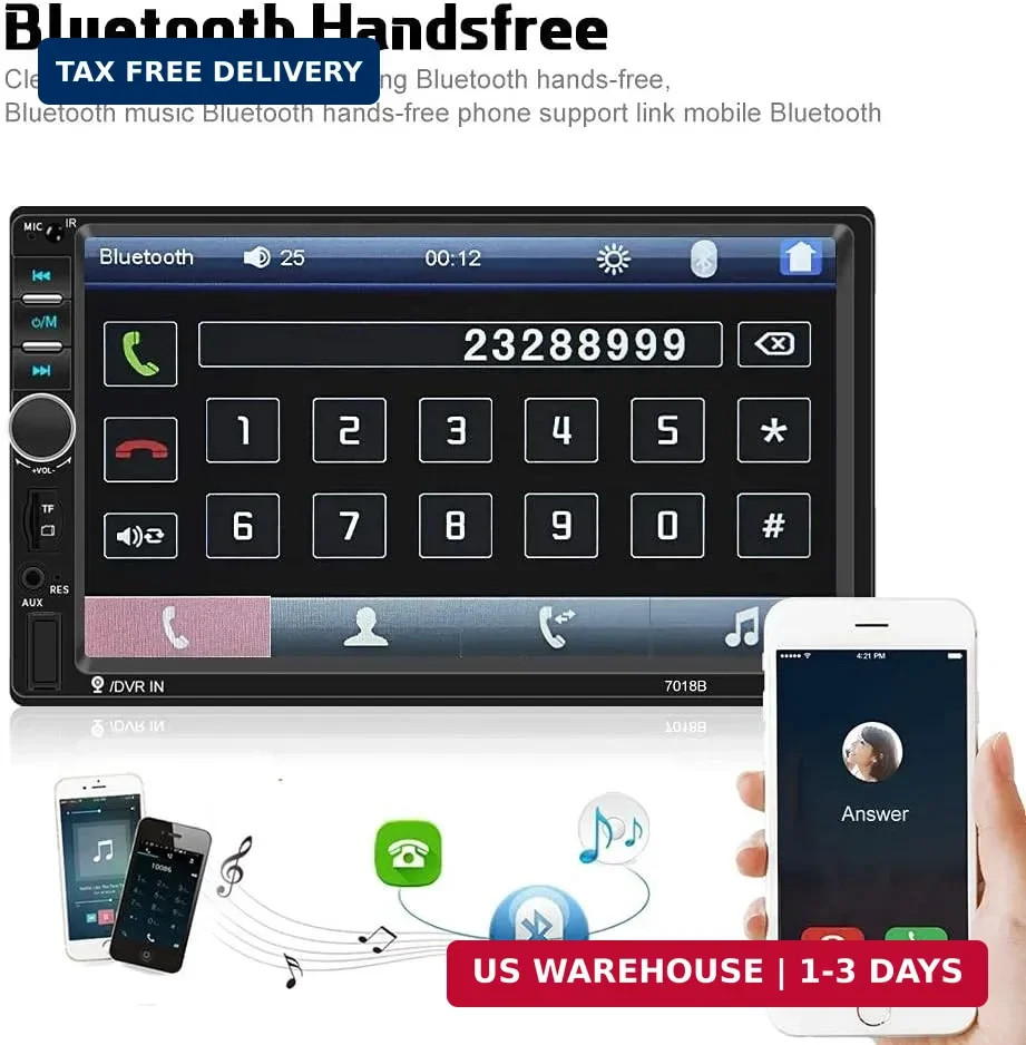 Camecho Car Radio Double Din Car Stereo 7″ LCD Touch Screen in-Dash Head Unit wi