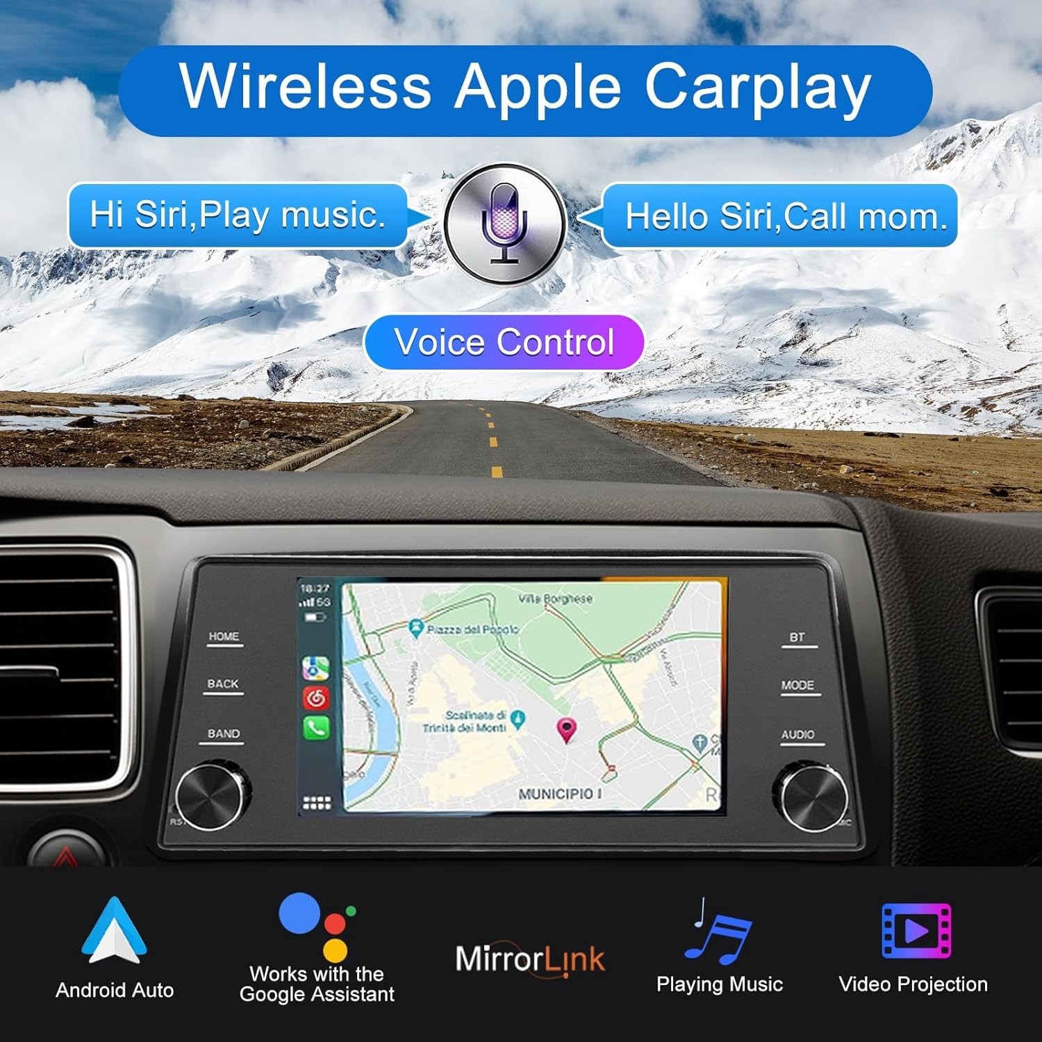 5 Inch IPS Touchscreen Single Din Car Radio with Wireless Carplay & Android Auto