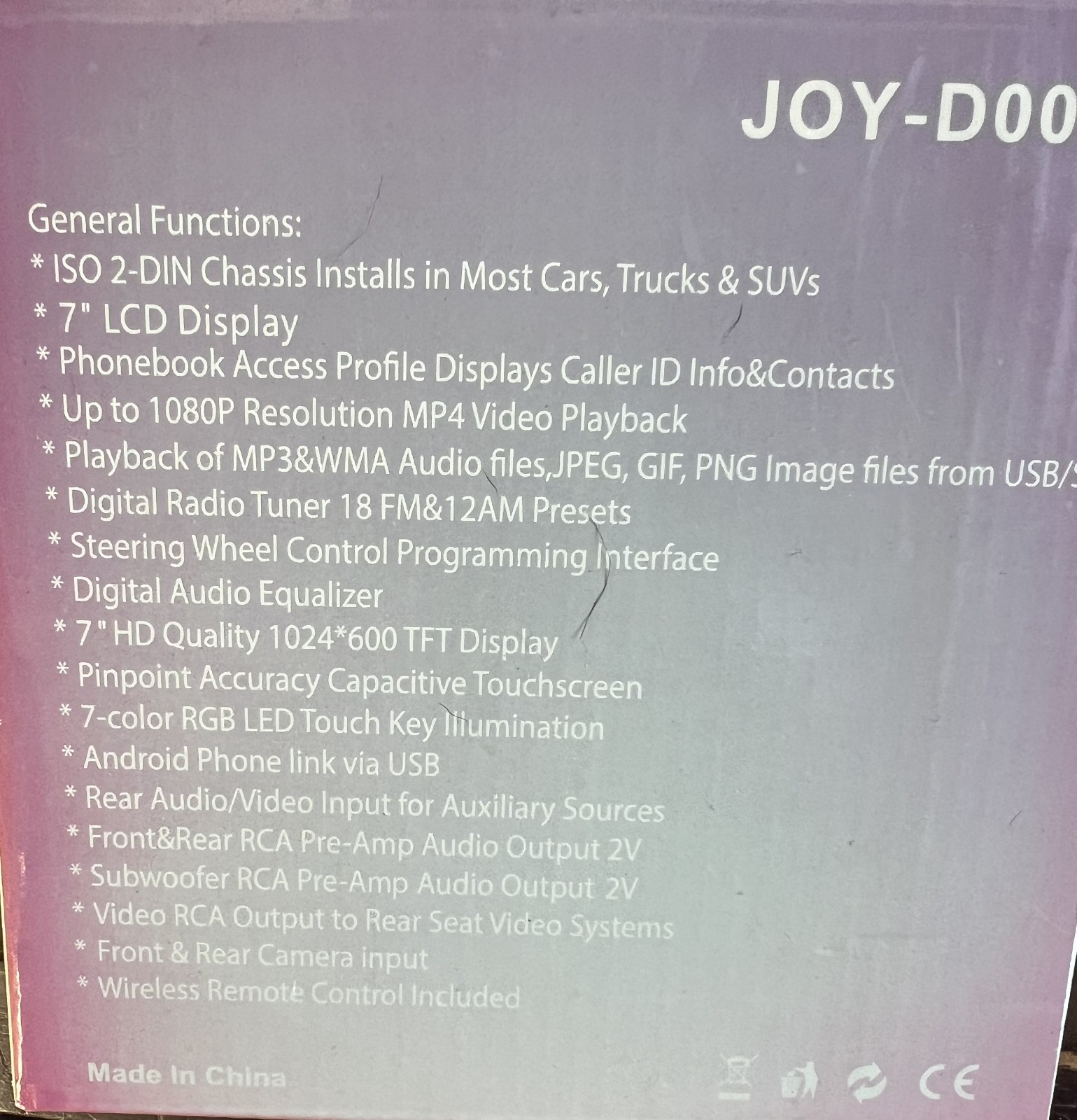 New JoyBring JOY-D008 Double DIN 7″ HD Touchscreen Car Stereo