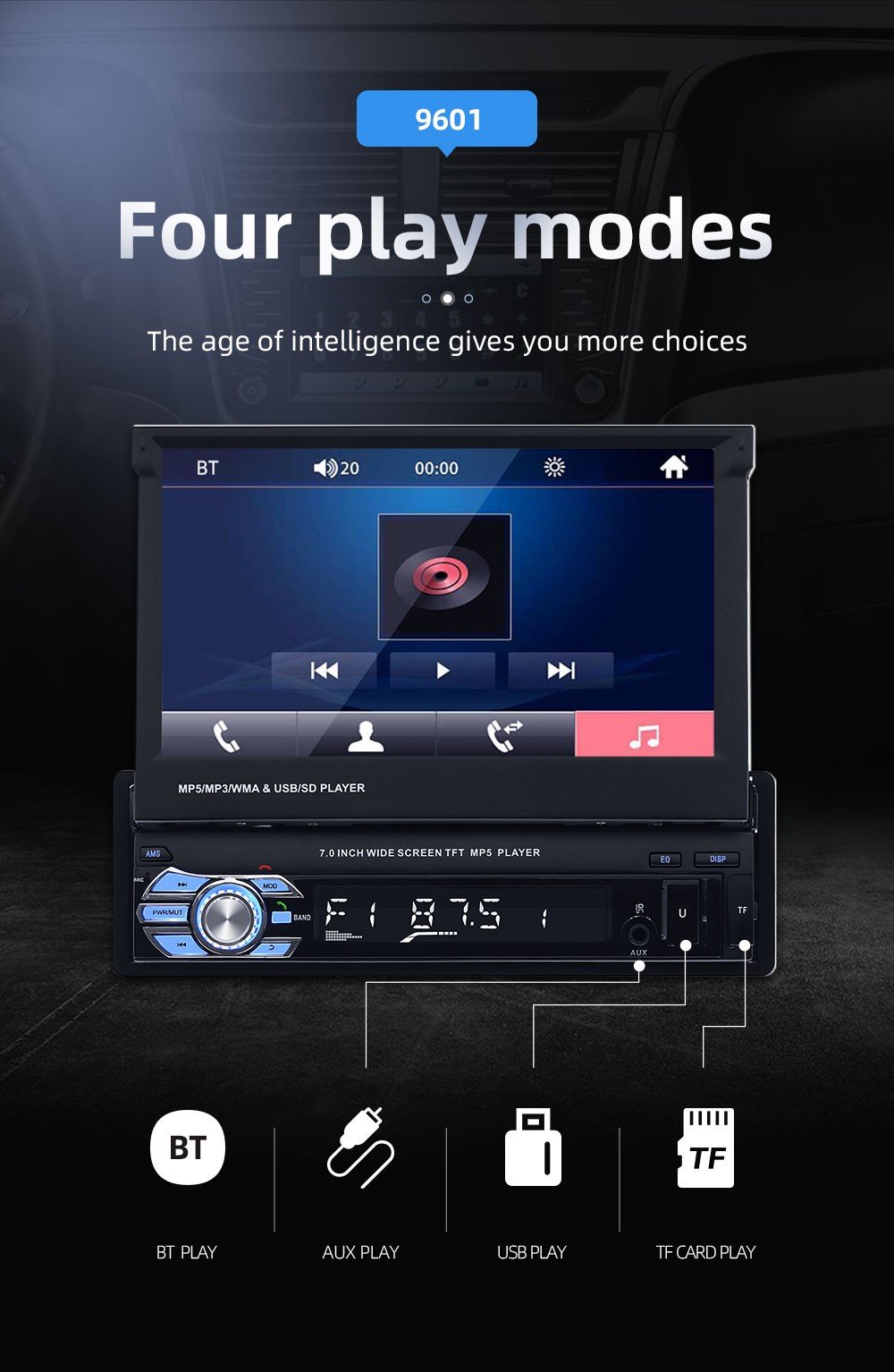 7″ Single 1DIN Car Stereo Radio Flip Out Touch Screen Bluetooth MP5 Player USB