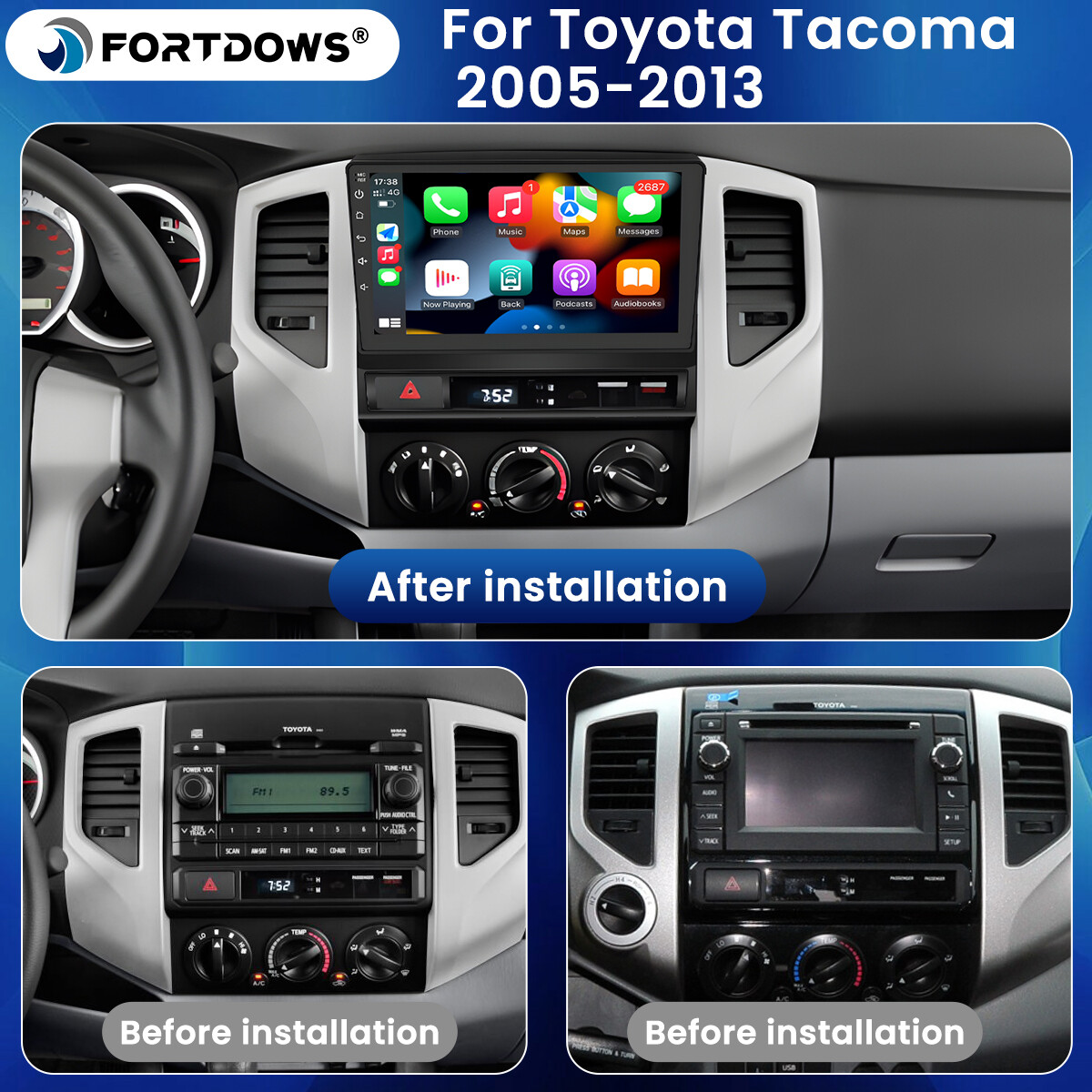 4+64GB Android 13.0 For TOYOTA TACOMA 2005-2013 CarPlay Stereo Radio Navigation