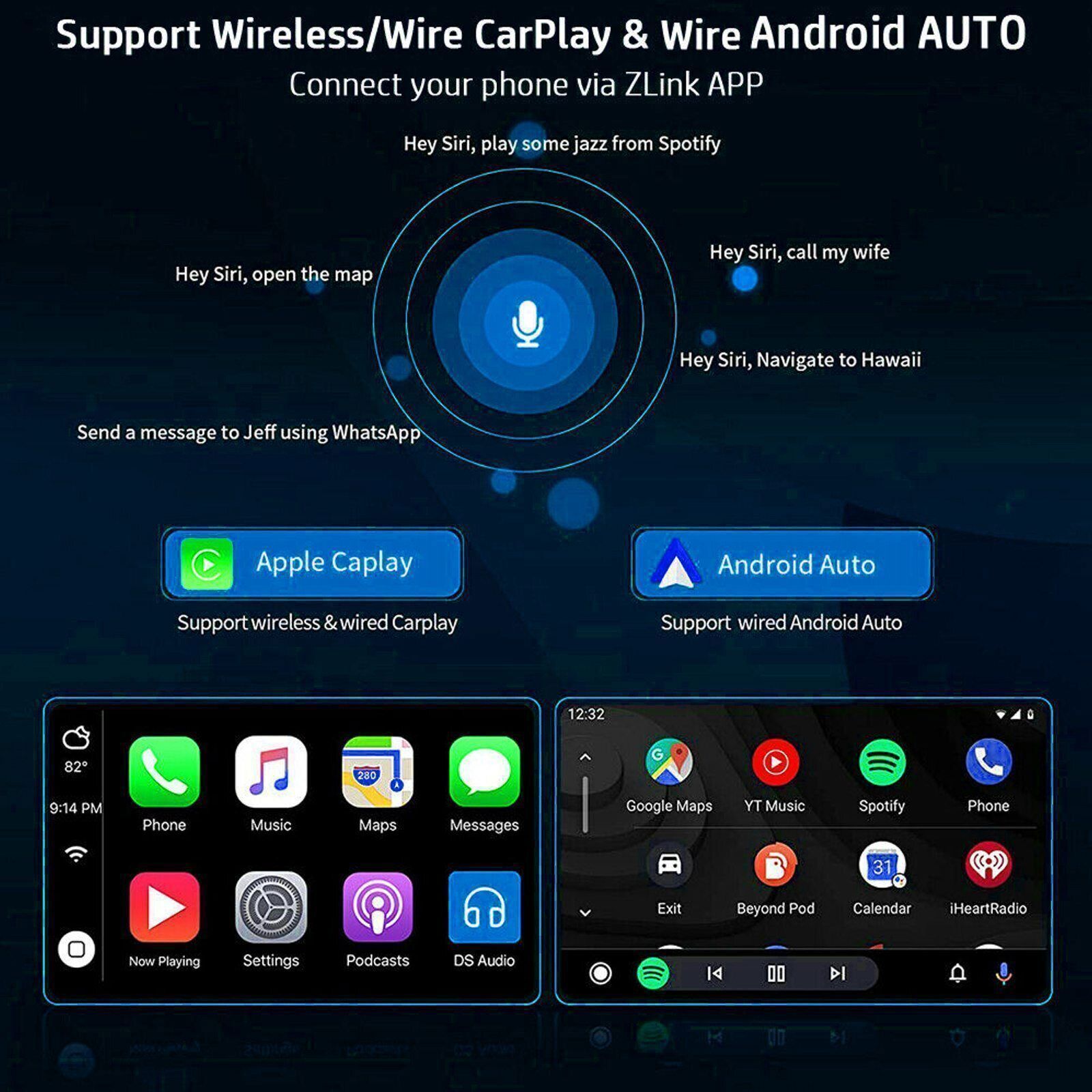 Android 15 Double Din 7″ Car Stereo Quad 2+32G Radio GPS WiFi Apple CarPlay Auto
