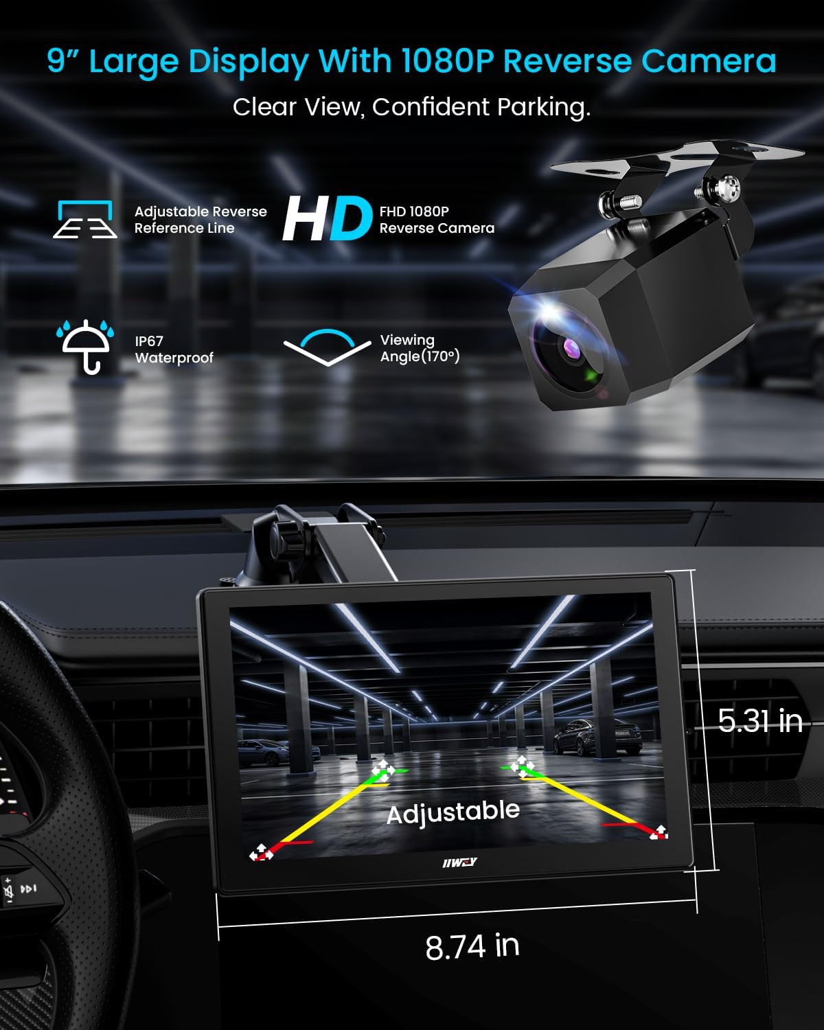 IK5 9″ Wireless Apple Carplay & Android Auto Screen, Portable Car Stereo with 4K