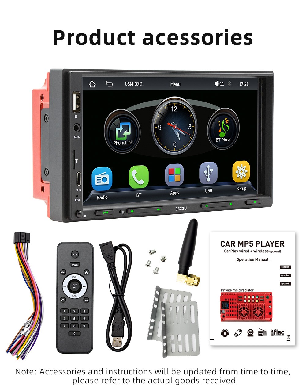 7″ Single 1Din Touch Screen Stereo Bluetooth Radio Car Apple/Android Carplay FM