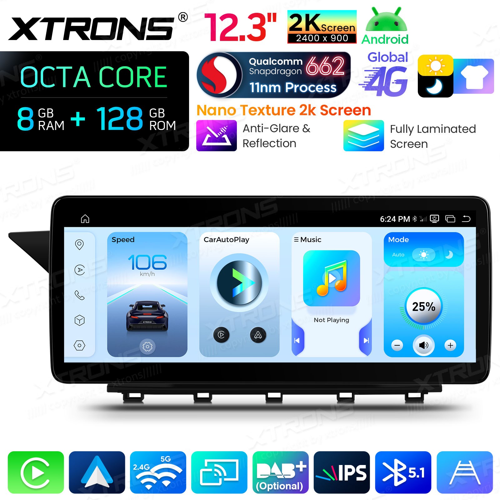 Qualcomm 662 Android 14 for Mercedes GLK X204 12.3″ 2K Screen 8GB 128GB 4G Wi-Fi