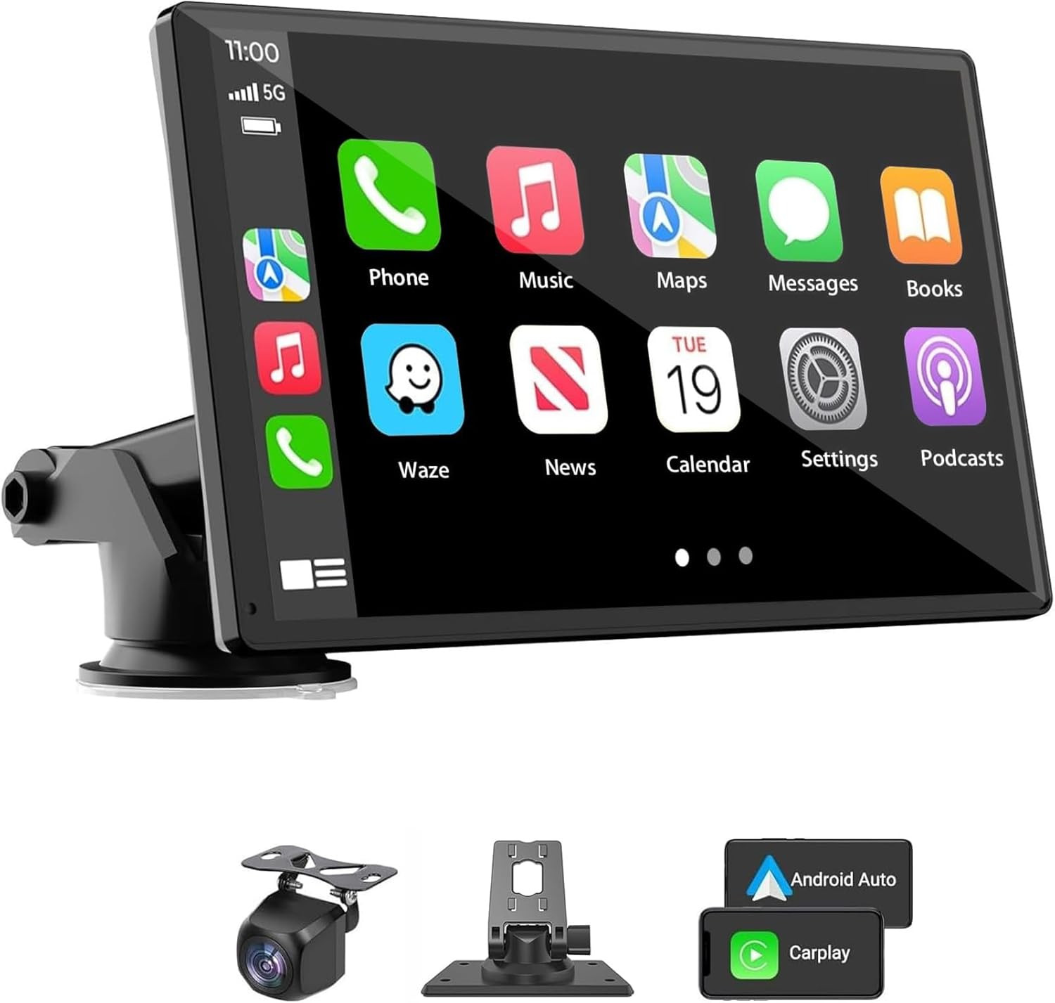 Wireless Car Stereo 7 Inch Touchscreen with Android Auto Bluetooth Camera GPS