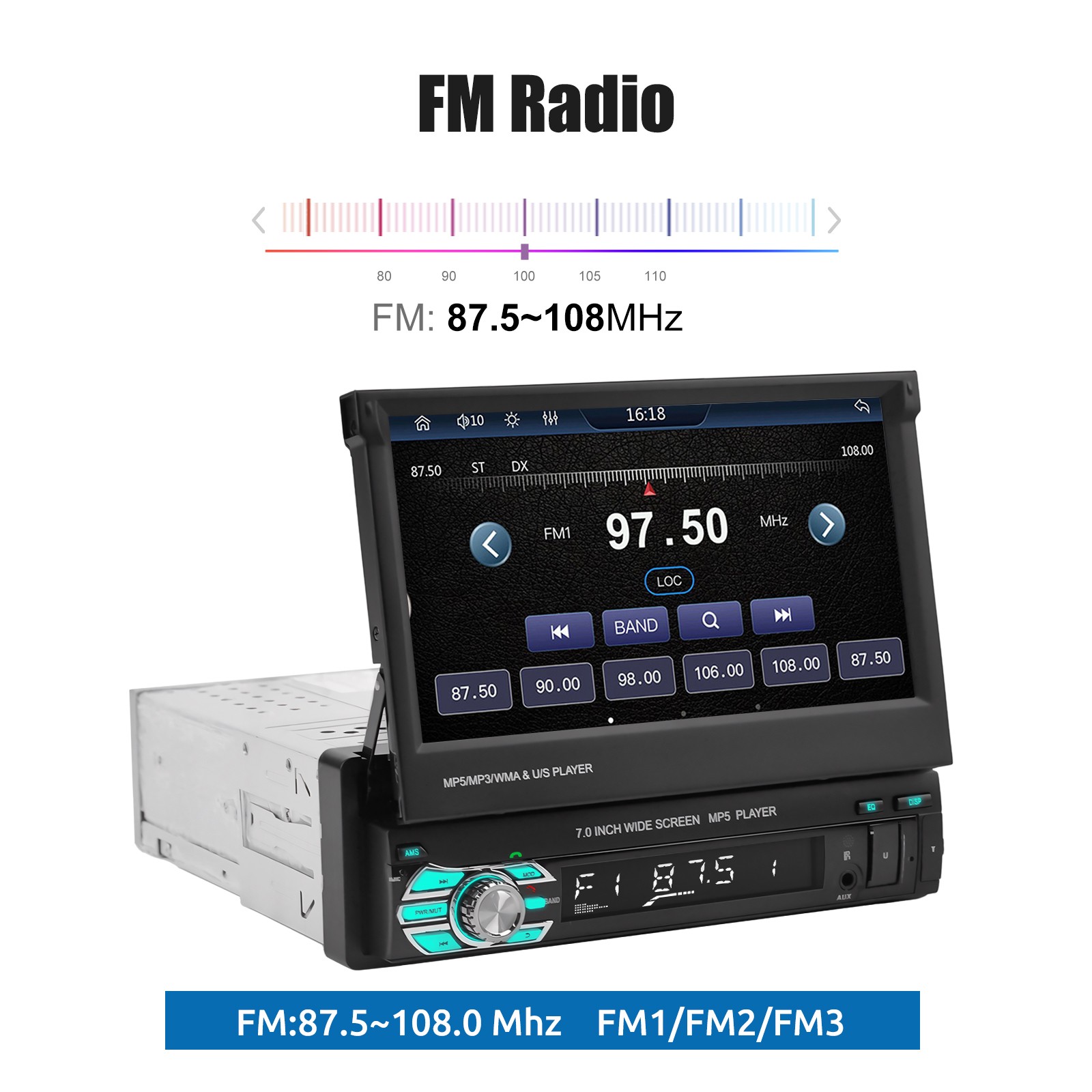 7″ Single 1 Din Car Stereo Radio Apple CarPlay & Android Auto Flip Out Player BT