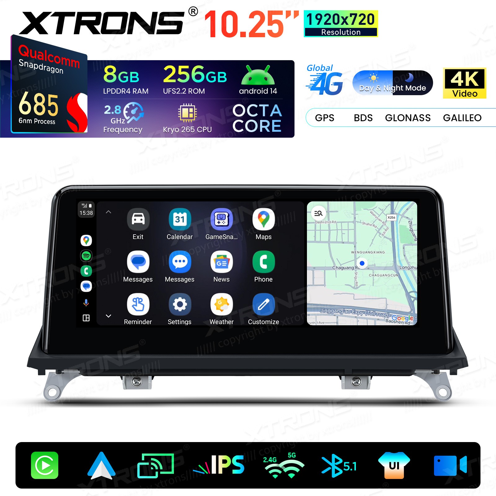 8-Core 8+256G 4G Android 14 Car Screen Retrofit Stereo For BMW X5 X6 E70 E71 CCC