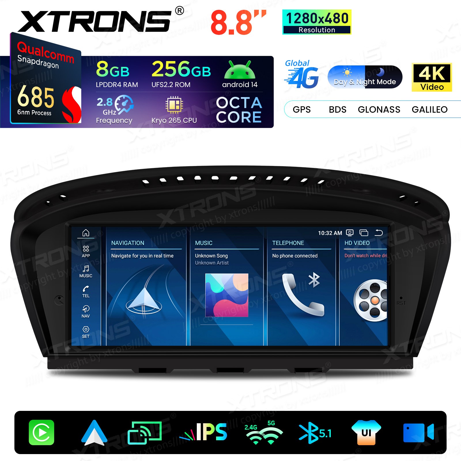 Android 14 8.8″ For BMW 3 5er E90 E60 CIC CarPlay Car Screen Upgrade GPS 8+256G