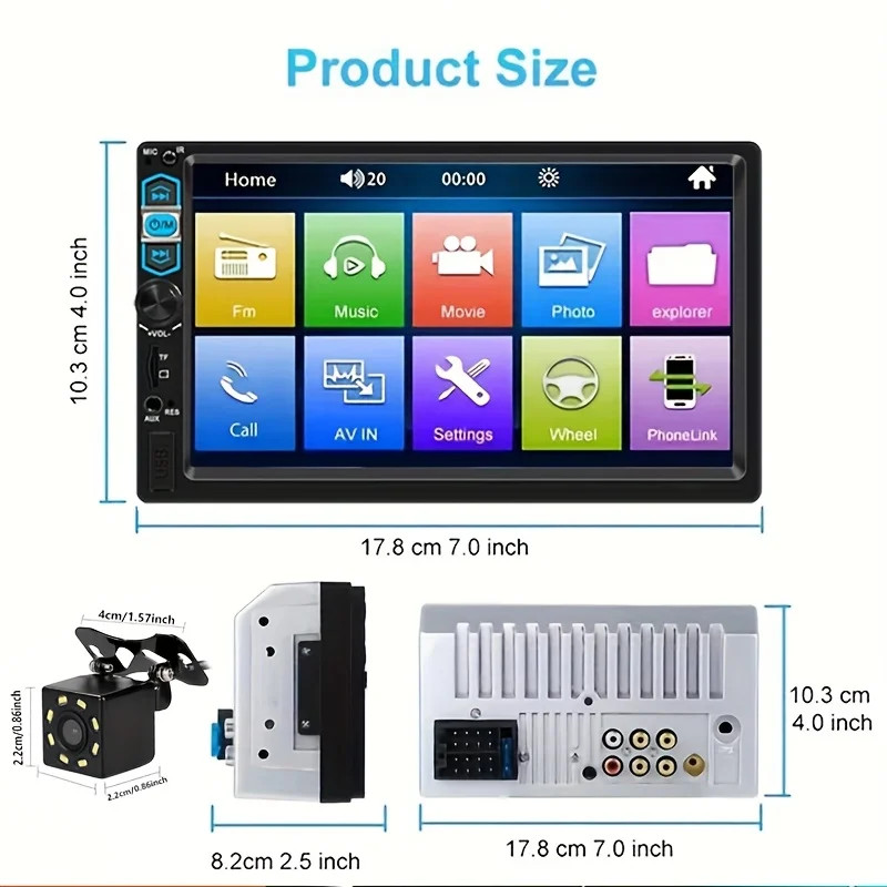 7″ HD Car Stereo Radio 2 Din MP5 Player with Backup Camera Support Mirror Link