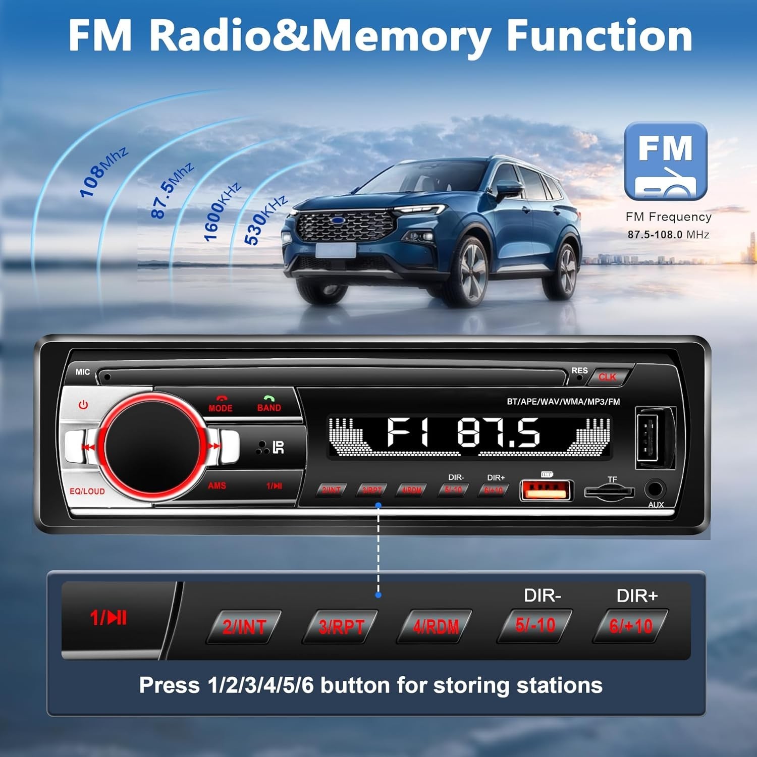 Advanced Single DIN Car Stereo with Bluetooth & Hands-free Calling, 4X50W