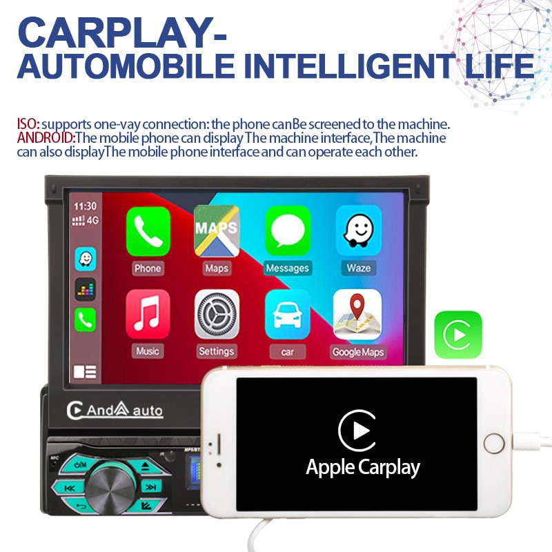 1 DIN 7″ Car Radio Stereo Apple Carplay Android auto GPS Touch Screen Bluetooth