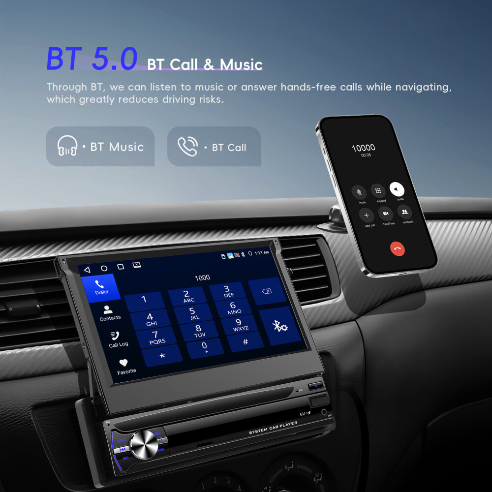 7” 4+64GB Android 15.0 Single 1 Din Car Stereo Radio GPS Navi WIFI FM RDS CAM