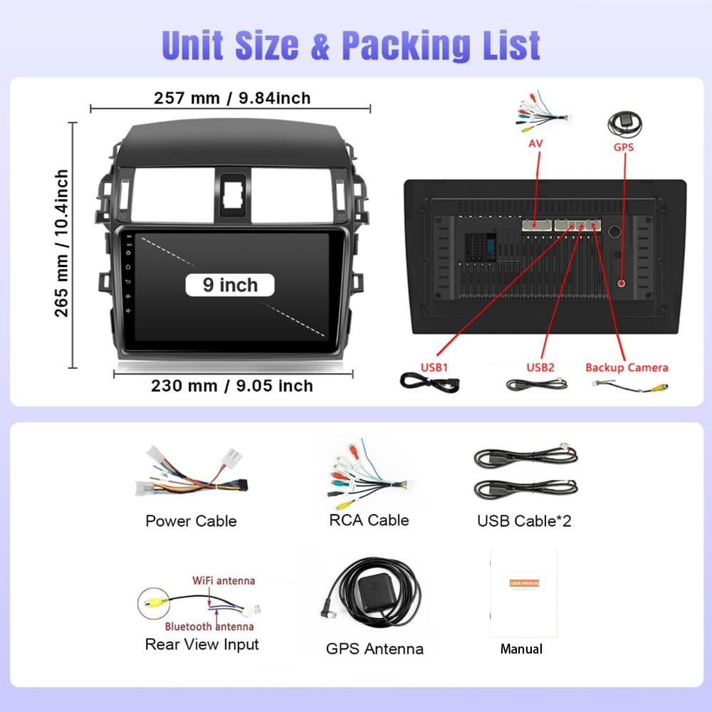 9” Android Car Stereo 2+32G Touchscreen Corolla 2009-2013 Carplay GPS