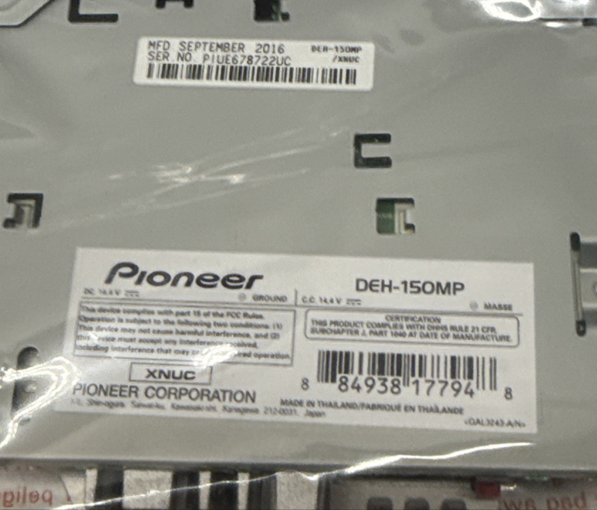 Pioneer DEH-150MP CD Player Car Stereo MP3 AM FM Radio 50W x 4 Chan Aux & Remote