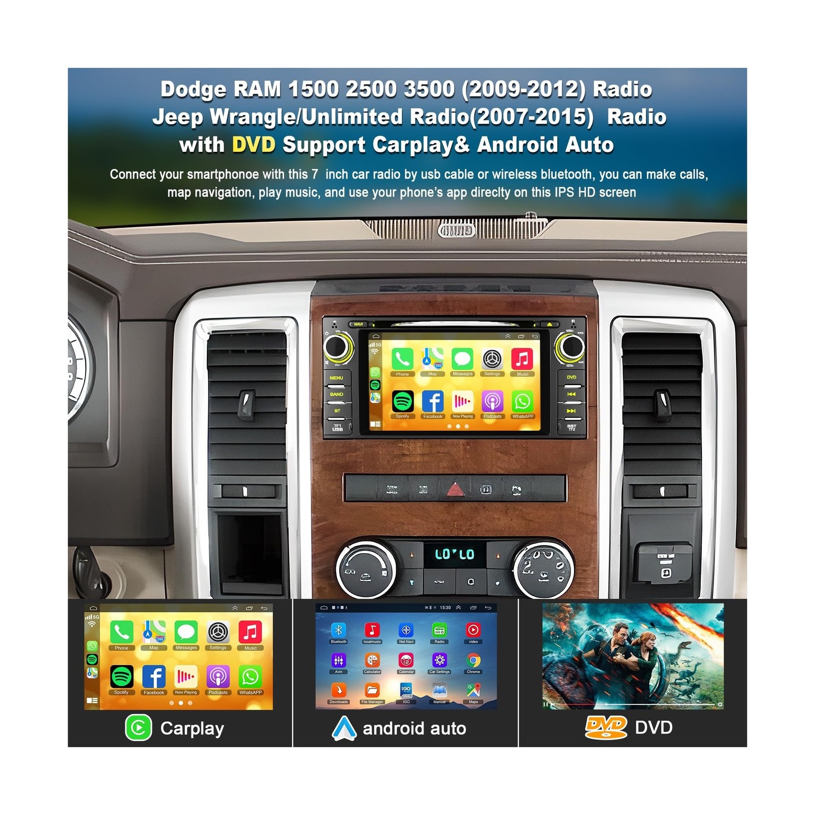 Car Radio Stereo with CD/DVD Player for Dodge RAM 1500 2500 3500 (2009-2012),…
