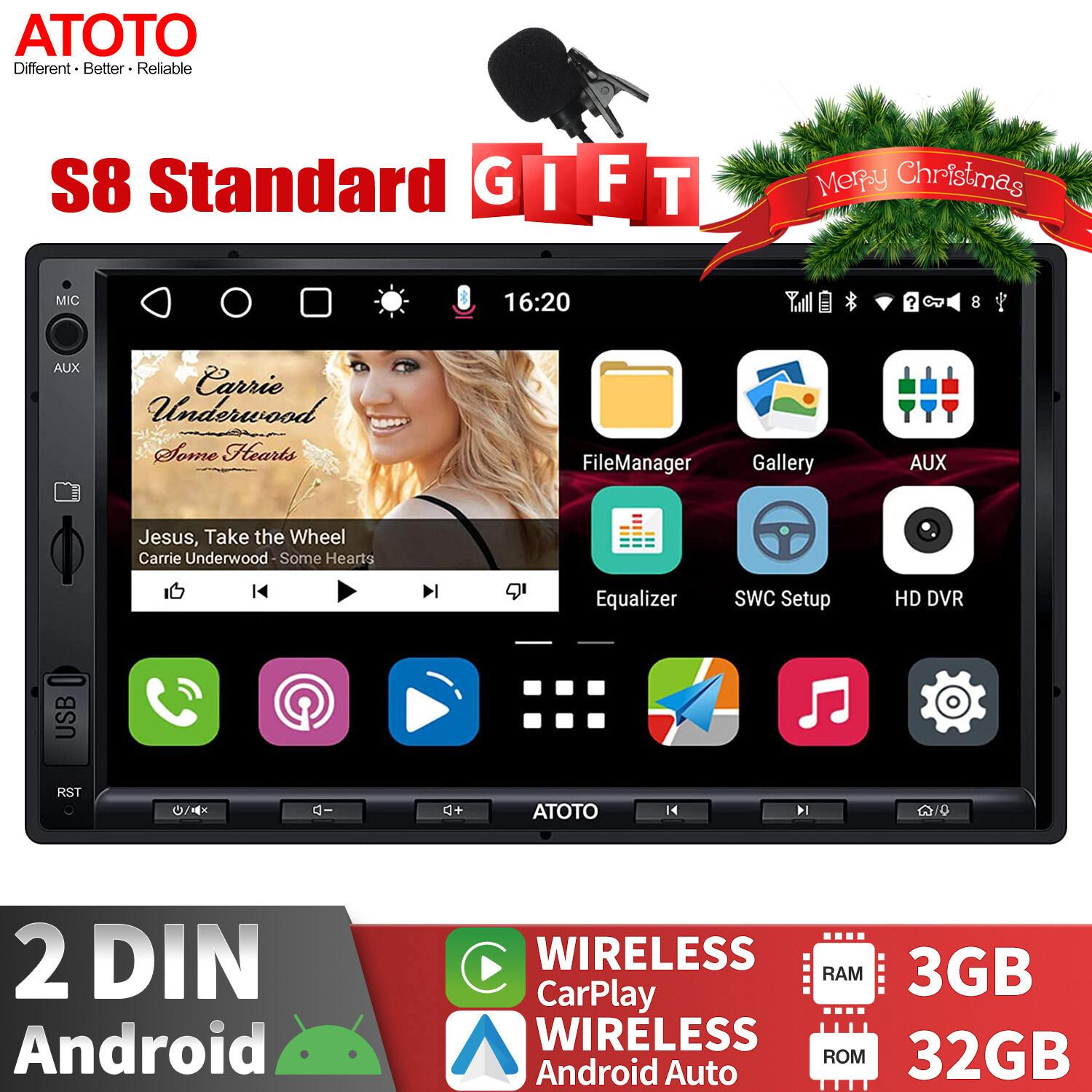 ATOTO S8 Standard 7in 2 DIN Car Stereo Radios Wireless Android Auto & CarPlay,BT