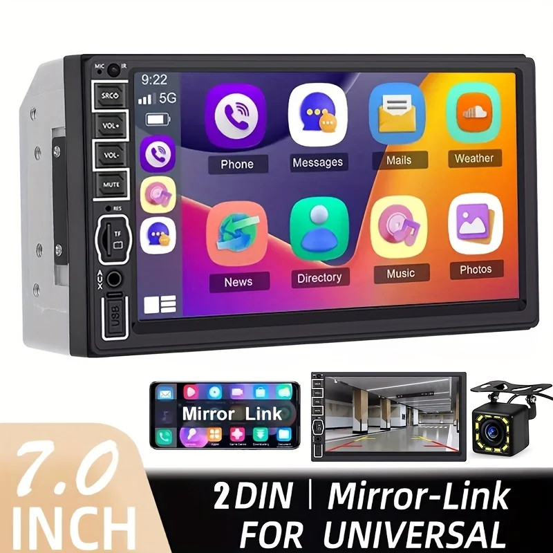 7″ 2 DIN Car Stereo Radio Bluetooth USB AUX Touch Screen MP3 MP5 Player+ Camera