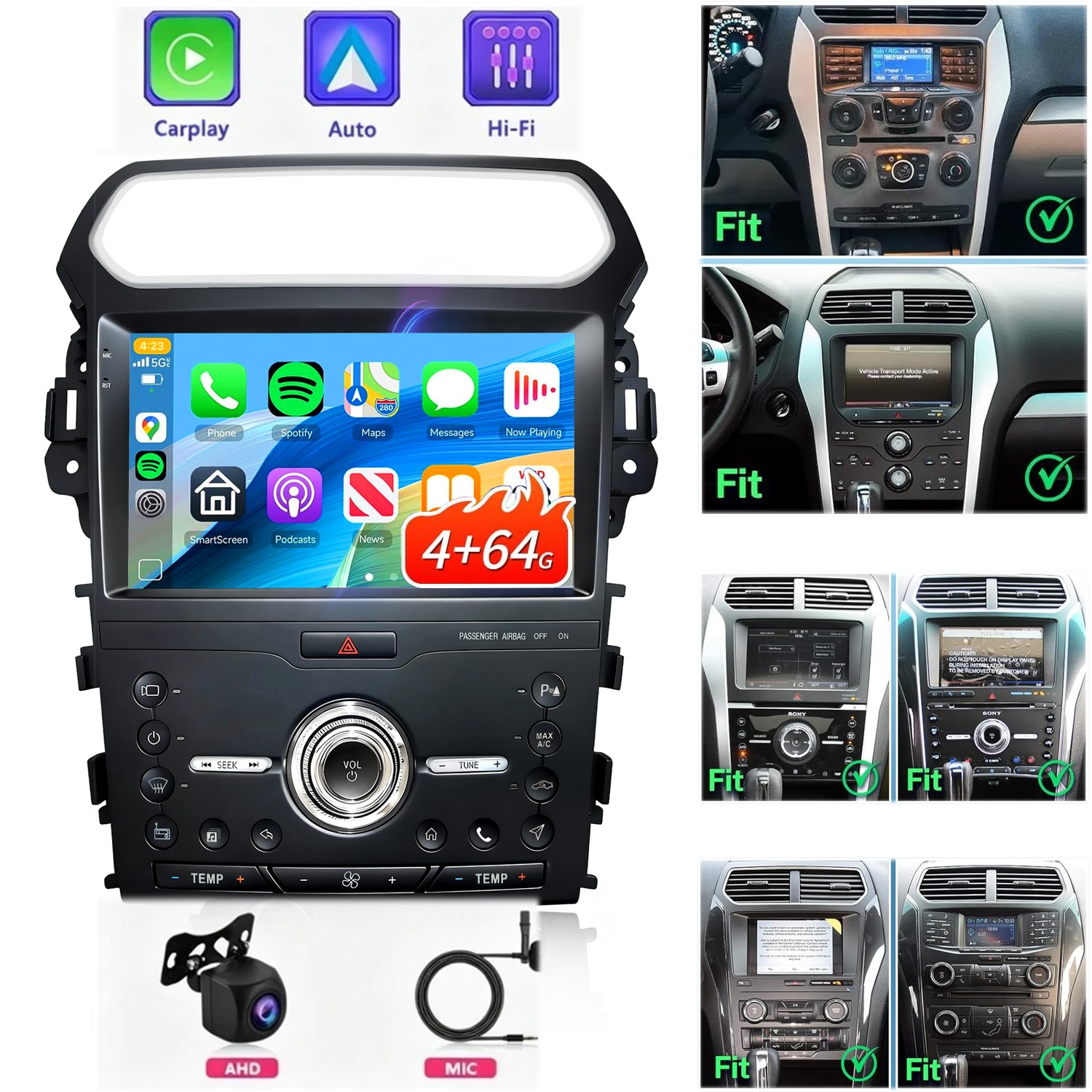 10.1″Ford Explorer Car Radio Stereo GPS Wireless Apple Carplay Android 2011-2019
