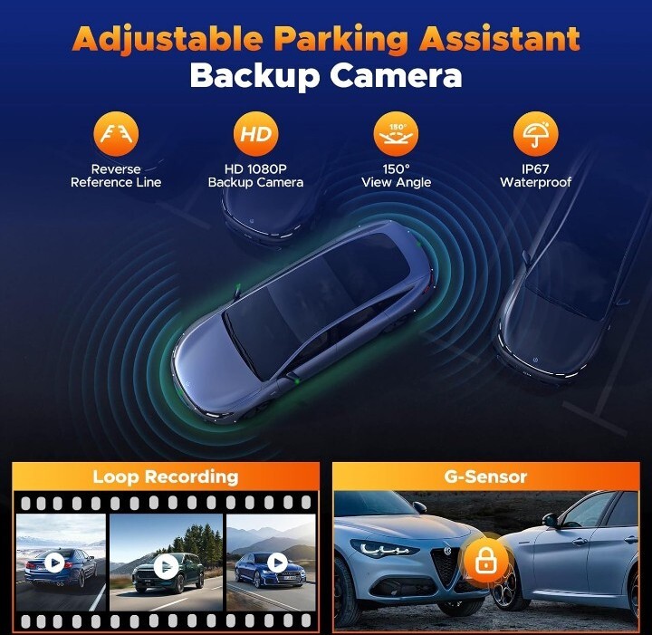 Volam 9.26” Wireless Carplay Screen Portable Car Stereo with 4K Dash Cam, 1080p