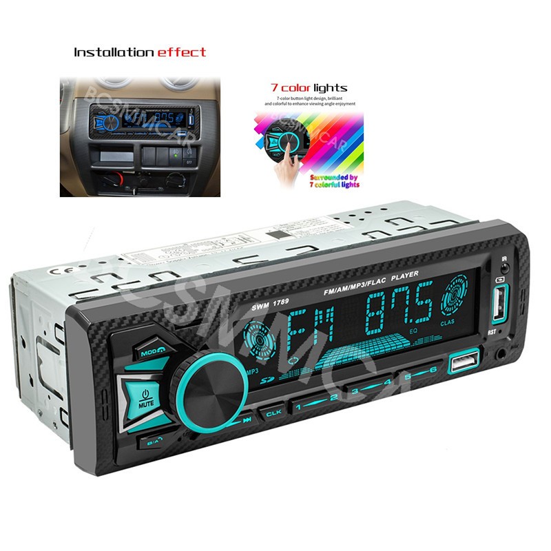 Single Din Car Stereo Radio Bluetooth Call Dual USB AUX FM/AM W/7 Color Lights