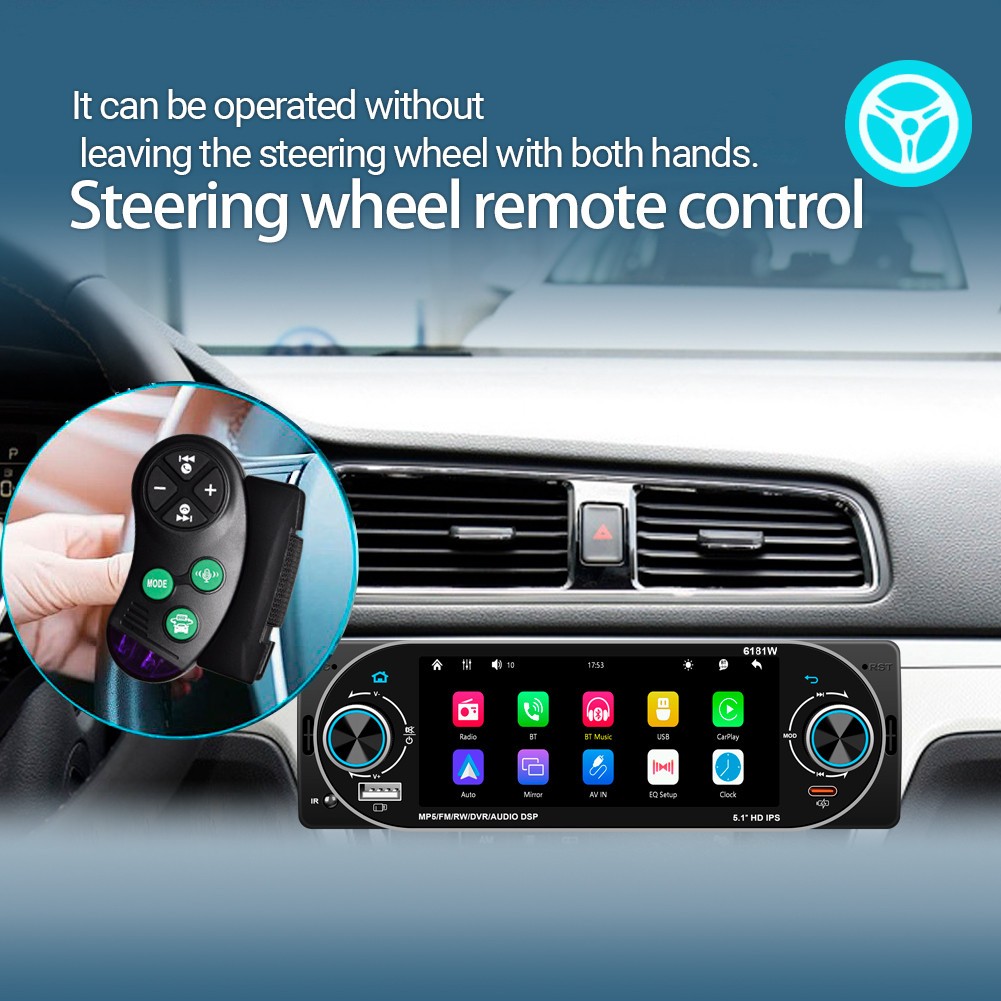 5.1in Car Multimedia Player Audio Stereo Type-C Fast Charging W/Rear Camera