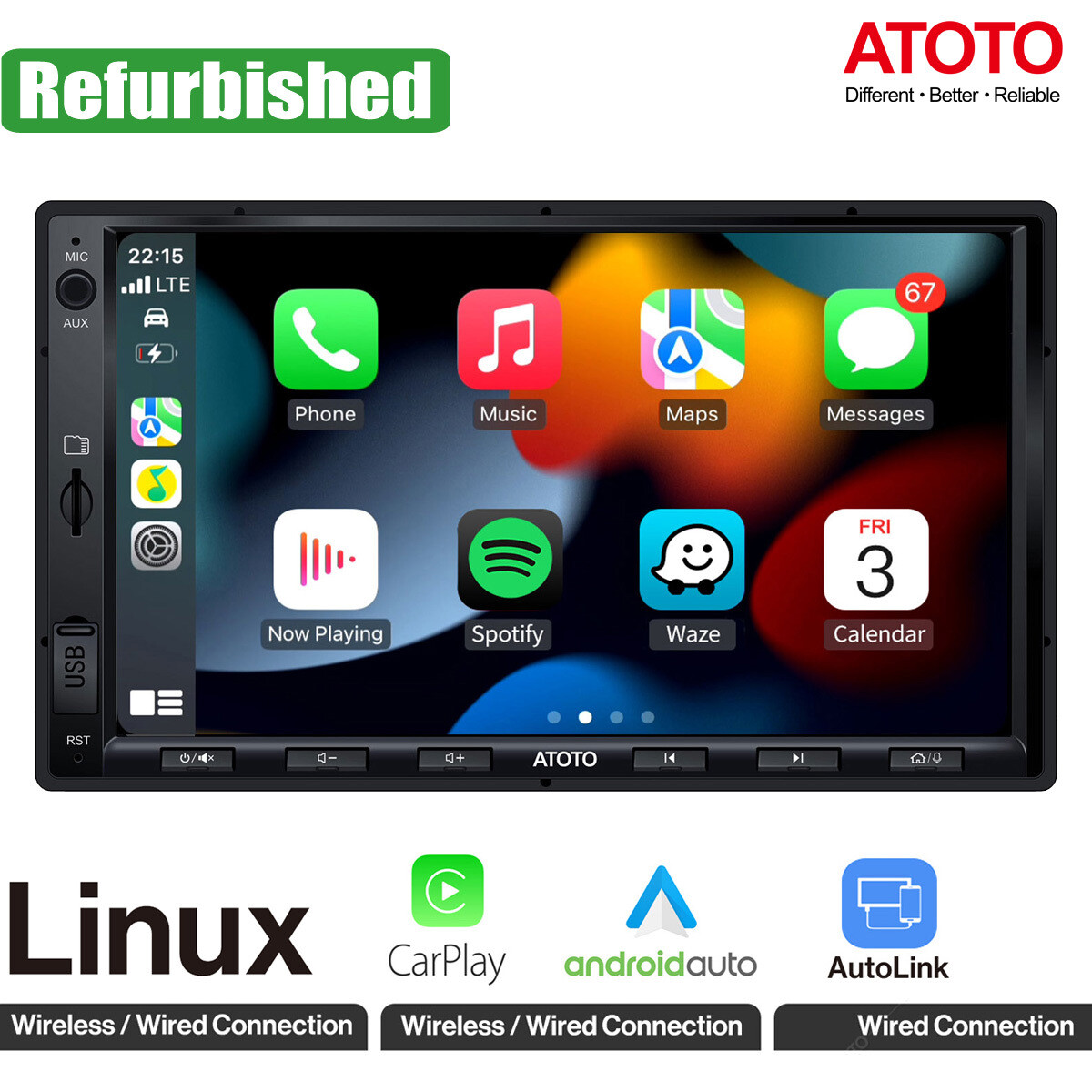 ATOTO F7 XE 7in Double 2DIN Car Stereo SXM Radio Wireless CarPlay & Android Auto