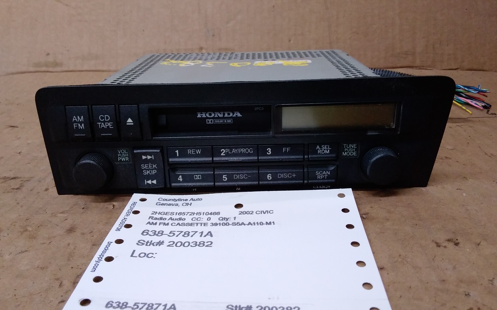 2002 HONDA CIVIC AM/FM CASSETTE RADIO ID- 39100-S5A-A110-M1 HD