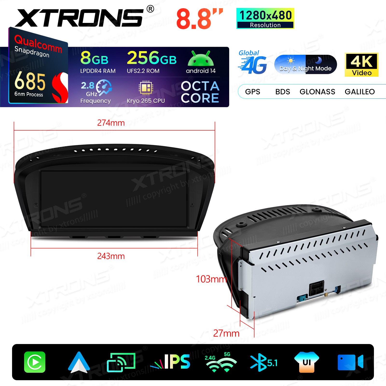 Android 14 8.8″ For BMW 3 5er E90 E60 CIC CarPlay Car Screen Upgrade GPS 8+256G