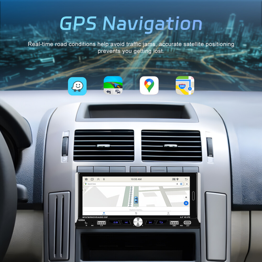 2+64GB 6.9″ Single 1 Din Android 15 Carplay BT GPS Touch Screen Car Stereo Radio