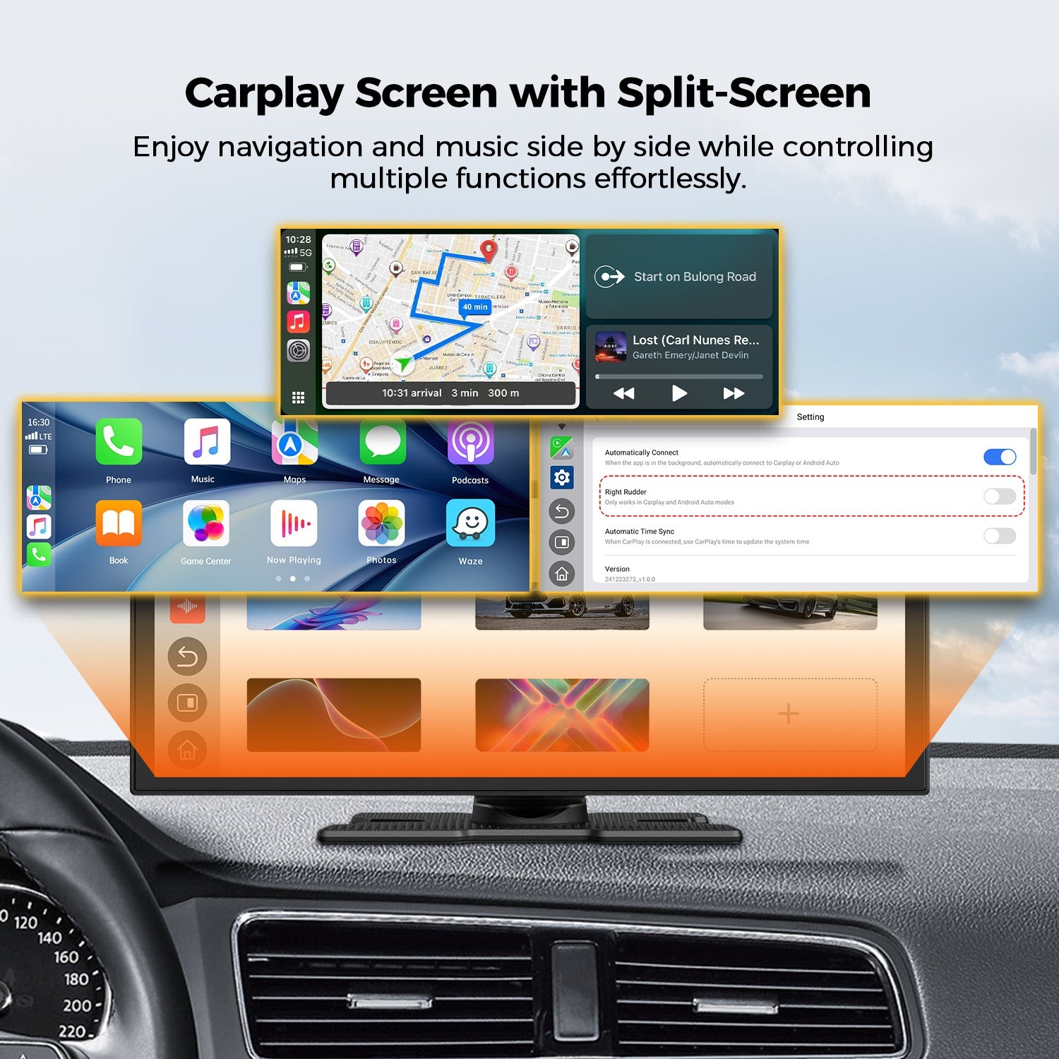 Lamtto 10.25″ 2.5K Dash Cam Car Stereo Radio Wireless CarPlay Android Auto+64GB