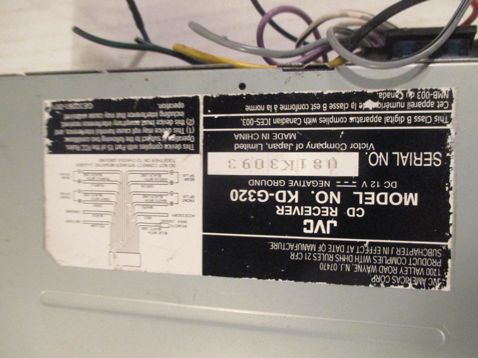 JVC KD-G320 CD Player In Dash Receiver with WMA/MP3 SAT CD-R RW READ