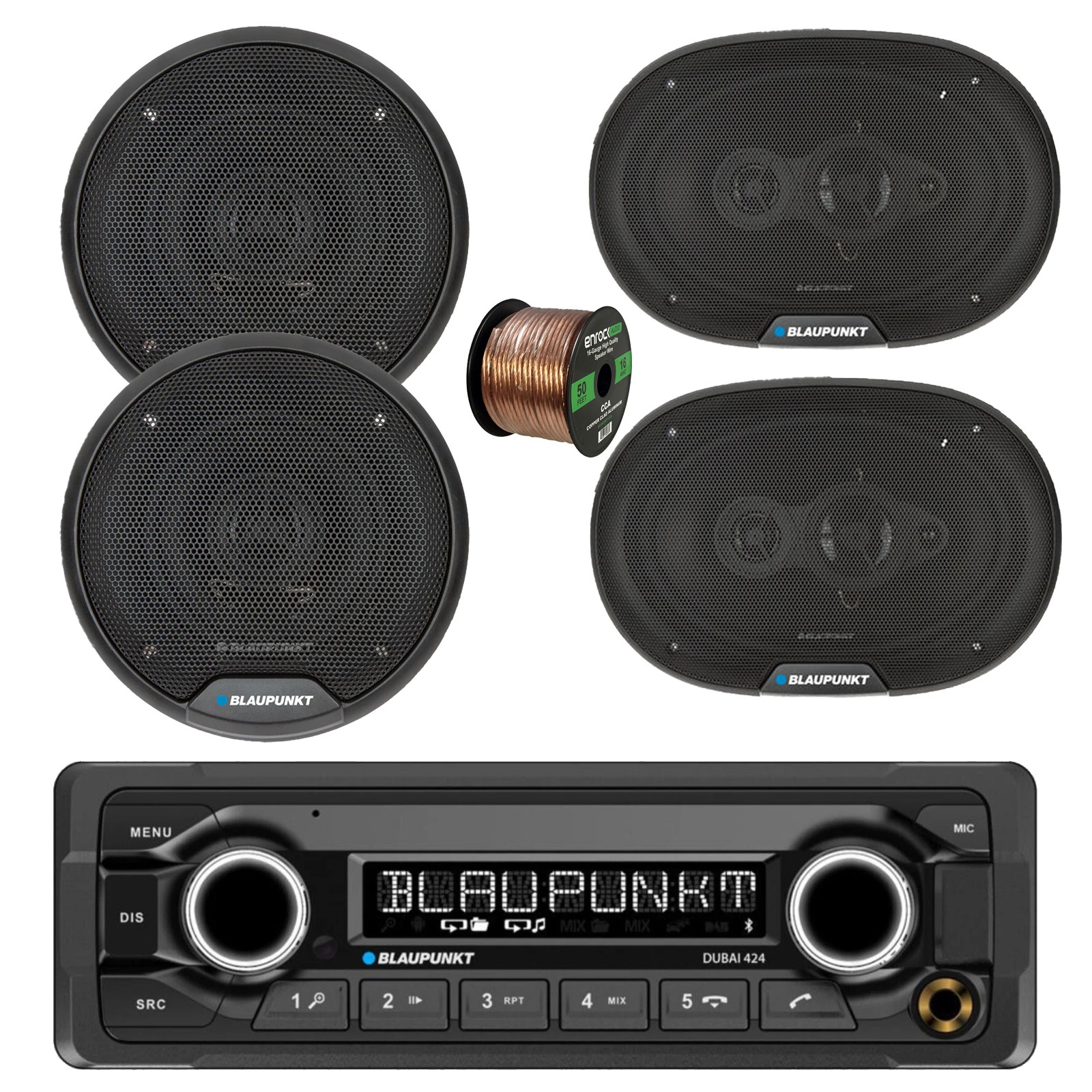 Blaupunkt Bluetooth Reciever, 2x 6″ 40W + 2x 6×9″ 70W Speakers w/Wire