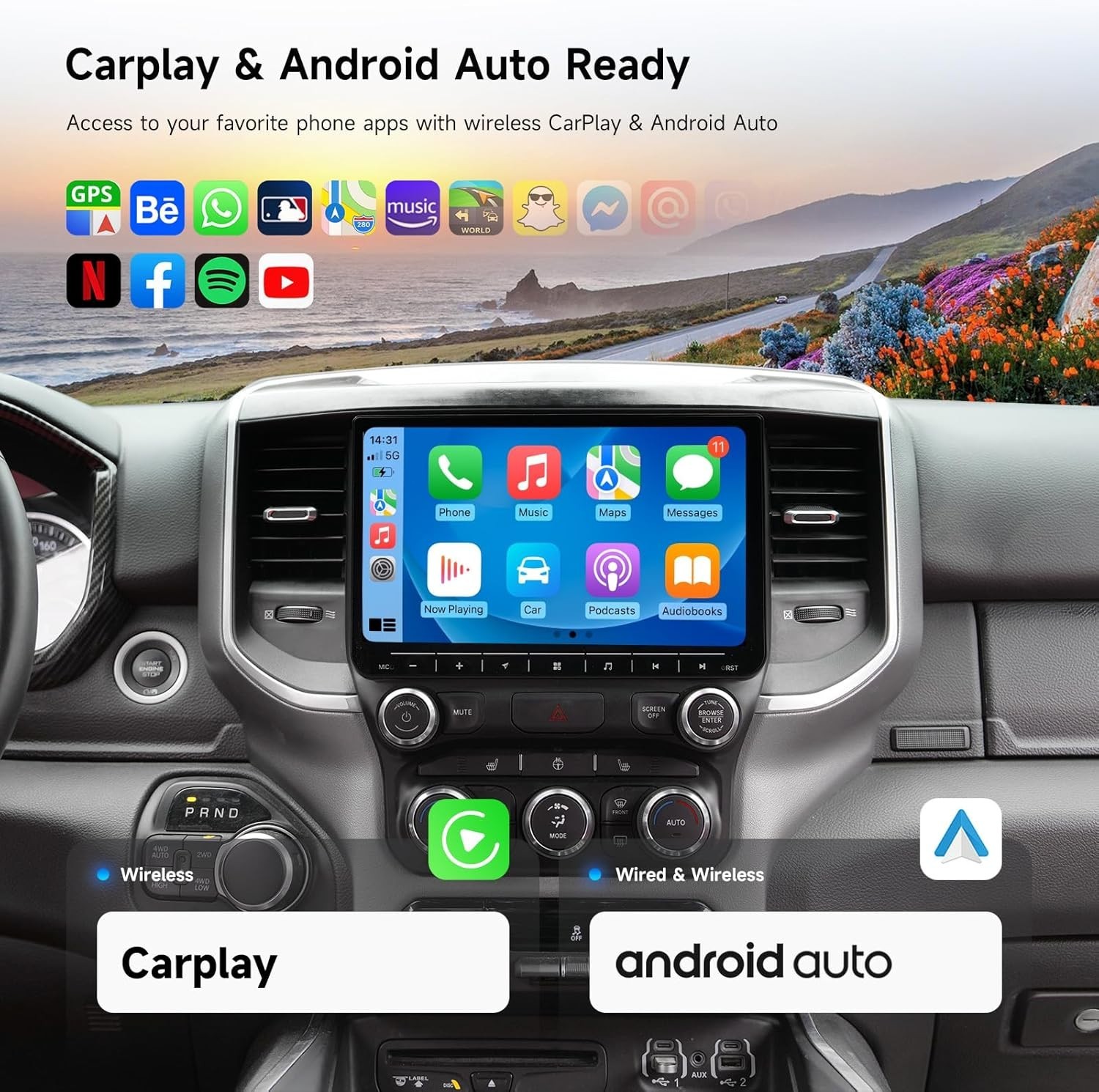 Dasaita 10.2″ Android Car Radio for Dodge Ram 1500 2500 3500 2019-22 (Auto AC)