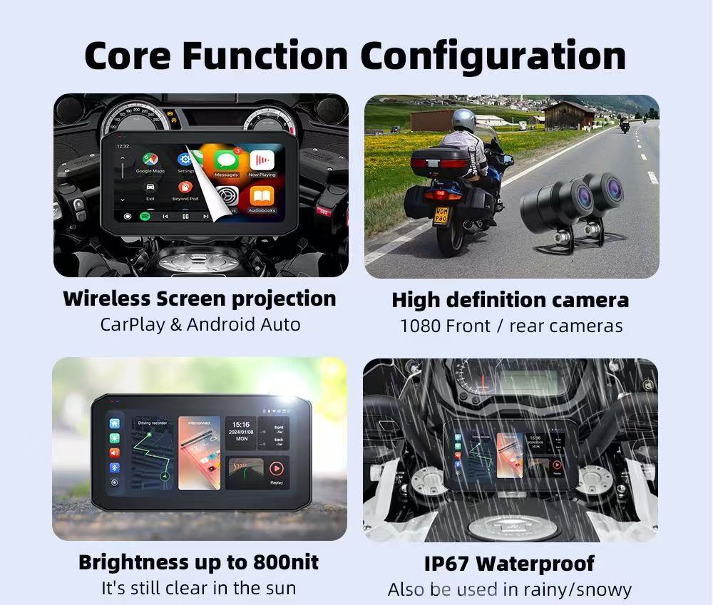 WHIXO Android Wireless Carplay Auto Moto Stereo with HD Display IPS Touchscreen