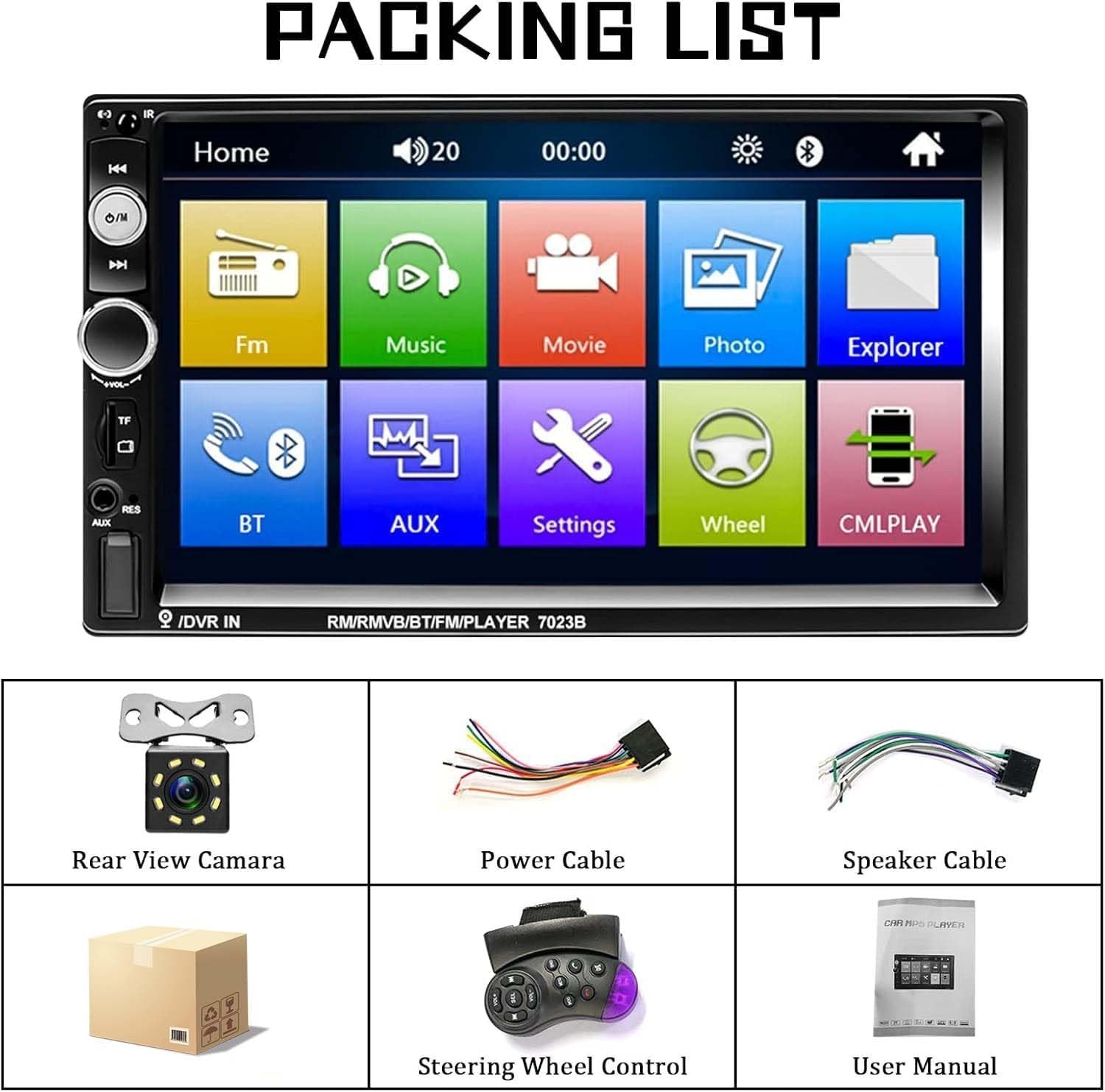 Bluetooth 2 Din Car Radio with 7-Inch Touch Screen & Mirror Link for Android/iOS