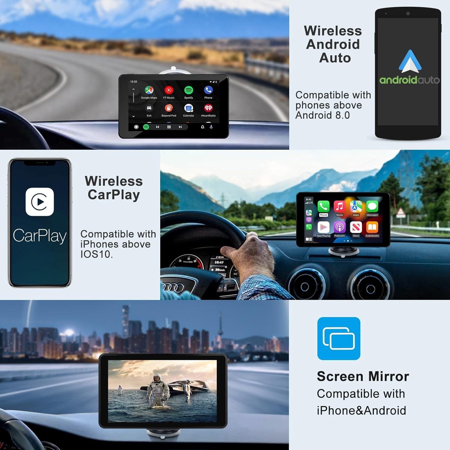 Pantalla inalámbrica compatible con Apple CarPlay y Android Auto para coche, NEW