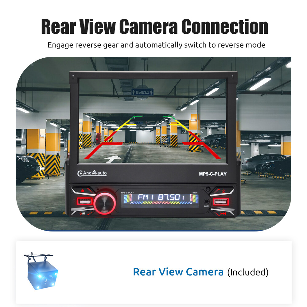 7″ Single 1 DIN Car Stereo Flip Out Touch Screen Radio Carplay MP5 USB +Camera