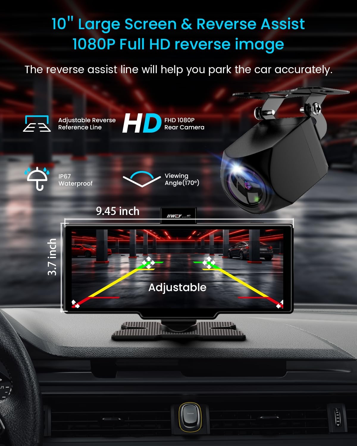 Portable Apple Carplay Screen, 10’’ Car Stereo Wireless Car Play & Android