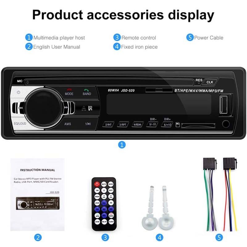 1 Din Bluetooth Car Stereo FM In Dash Radio USB MP3 RDS Handsfree Head Unit