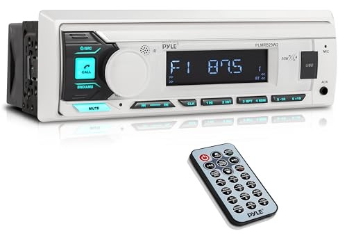 Pyle PLMRB29W Marine AM/FM USB AUX Receiver, 2x 3.5″ Box Speakers, Radio Cover