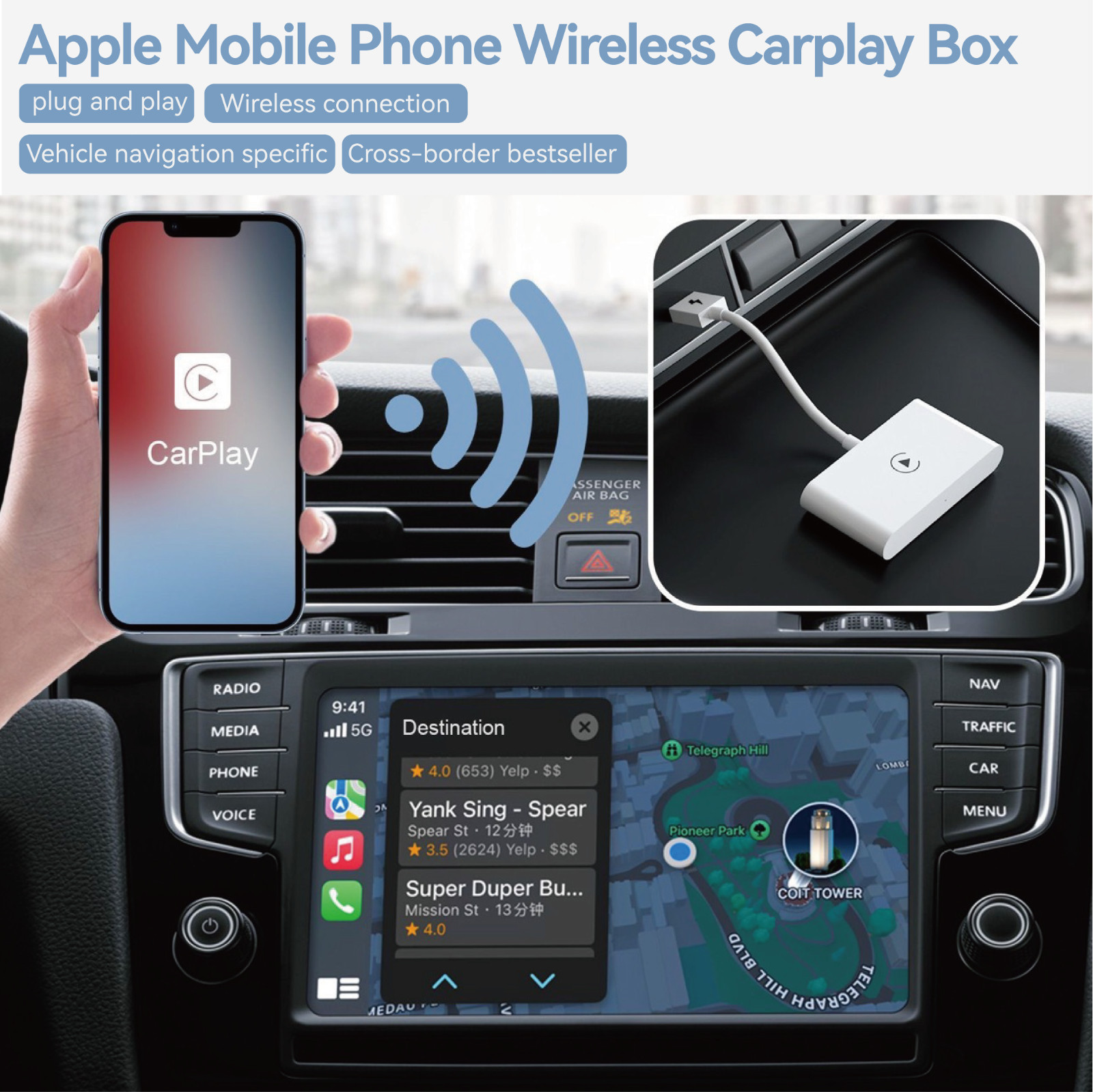 Wireless CarPlay Adapter Dongle USB For Apple iOS 10+ Car Auto Navigation Player