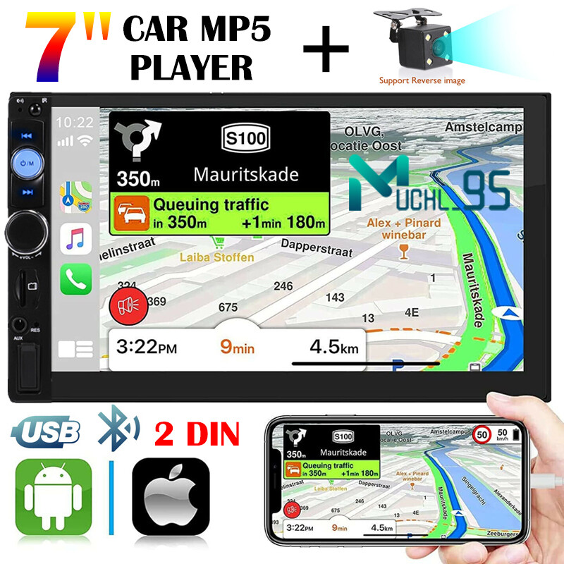 Radio estéreo para coche doble 2 DIN de 7″ Reproductor MP5 Bluetooth + Cámara
